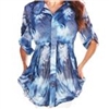 LINDI Blue Swirl Print Button Front Collared Tunic Top