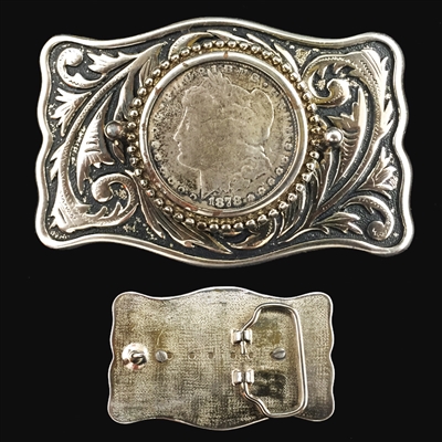 Silver Plate Western Themed Buckle With Morgan Silver Dollar