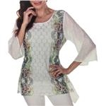 LINDI White-Green Floral Print Packable Stretch Tunic Top