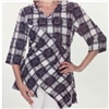 LINDI Soft Gray Checked Print V-Neck 3/4 Sleeve Tunic Top