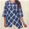 LINDI Soft Blue Checked Print V-Neck 3/4 Sleeve Tunic Top