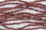 4mm Firepolish Czech Glass Beads - Opaque Coral Pink Brown