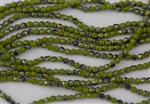 4mm Firepolish Czech Glass Beads - Opaque Olive Vitral