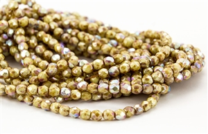 4mm Firepolish Czech Glass Beads - Beige Picasso AB