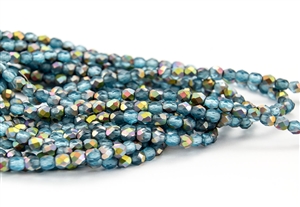 4mm Firepolish Czech Glass Beads - Aqua Matte AB