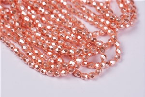 4mm Firepolish Czech Glass Beads - Soft Metallic Satin Salmon Pink