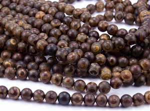 8mm Natural Agate Tibetan Style Dzi Round Beads - Ambers / Browns / Picasso Eyes