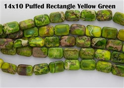 14x10mm Aqua Terra Jasper Gemstone Puffed Rectangle Beads - Yellow / Green