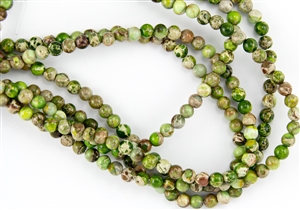 4mm Aqua Terra Jasper Gemstone Round Beads - Yellow / Green