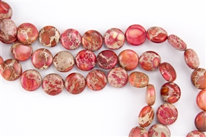 12mm Aqua Terra Jasper Gemstone Puffed Coin Beads - Light Red