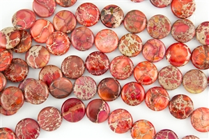 16mm Aqua Terra Jasper Gemstone Puffed Coin Beads - Light Red