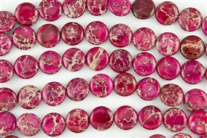 16mm Aqua Terra Jasper Gemstone Puffed Coin Beads - Raspberry