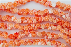 7mm Czech Button Style Flower Beads - Opaque Creamy Orange and White