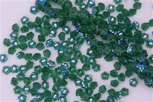 7mm Czech Button Style Flower Beads - Teal Emerald AB #BF75