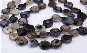 Natural Black Agate Gemstone Faced and Faceted Nugget Beads