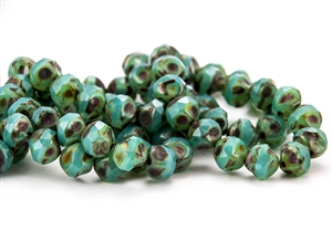 8mm Czech Glass Beads Central Cuts - Baroque Beads - Turquoise Opal Picasso