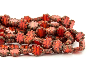 9x3mm Cactus Flower Czech Glass Beads - Striped Flame