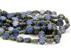 9x3mm Cactus Flower Czech Glass Beads - Cornflower Blue Opalite