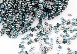 3x6mm Etched Farfalle Czech Glass Beads - Aqua Silver