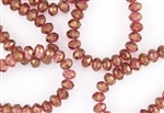 8x6mm Czech Glass Beads Faceted Rondelles - Transparent Pink Luster