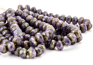 8x6mm Czech Glass Beads Faceted Rondelles - Purple Picasso
