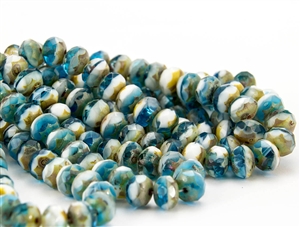 8x6mm Czech Glass Beads Faceted Rondelles - Capri Blue Mix