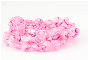 10mm Lentils Czech Glass Beads - Crystal Pink White