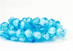 10mm Lentils Czech Glass Beads - Crystal Blue White