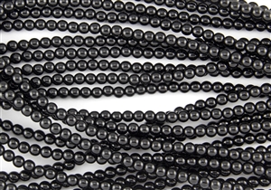 4mm Czech Glass Round Spacer Beads - Jet Black Opaque