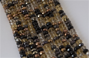 4x6mm Faceted Crystal Designer Glass Rondelle Beads - Rich Bronze Mocha Mix