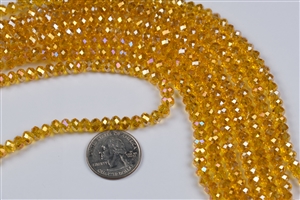 4x6mm Faceted Crystal Designer Glass Rondelle Beads - Saffron Yellow AB