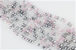 4x6mm Faceted Crystal Designer Glass Rondelle Beads - Silver Steel Rose Pink Mix