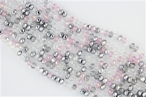 4x6mm Faceted Crystal Designer Glass Rondelle Beads - Silver Steel Rose Pink Mix