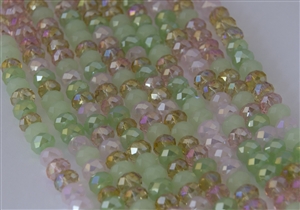 5x8mm Faceted Crystal Designer Glass Rondelle Beads - Sakura Cherry Blossom Mix