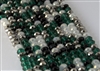 5x8mm Faceted Crystal Designer Glass Rondelle Beads - Emerald and Silver Mix