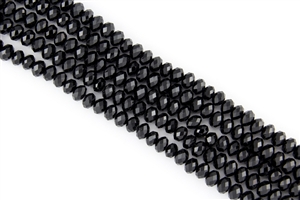 5x8mm Faceted Crystal Designer Glass Rondelle Beads - Jet Black