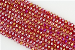5x8mm Faceted Crystal Designer Glass Rondelle Beads - Lt Siam Cherry AB
