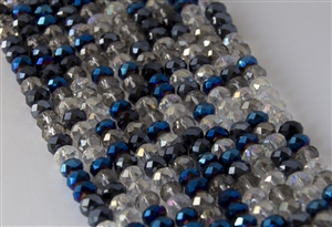 5x8mm Faceted Crystal Designer Glass Rondelle Beads - Metallic Blue Indigo Mix