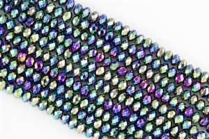 5x8mm Faceted Crystal Designer Glass Rondelle Beads - Metallic Green Iris