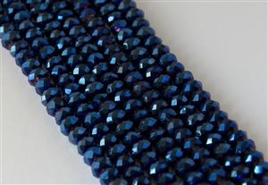 5x8mm Faceted Crystal Designer Glass Rondelle Beads -  Metallic Indigo Blue Iris