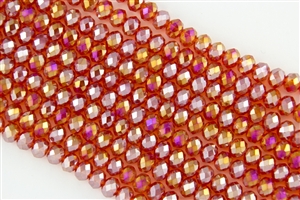 5x8mm Faceted Crystal Designer Glass Rondelle Beads - Tangerine Orange AB