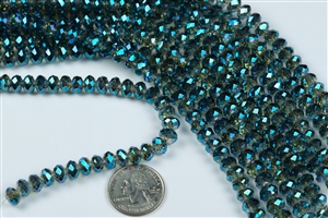 5x8mm Faceted Crystal Designer Glass Rondelle Beads - Ultramarine Green Smoky Quartz