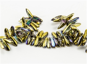 3x10mm Czech Dagger Glass Beads - Crystal Golden Rainbow