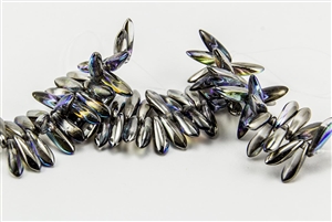 3x10mm Czech Dagger Glass Beads - Crystal Graphite Rainbow