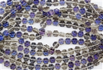 8x4mm Flower Czech Glass Beads - Smoky Grey Blue Iris Luster