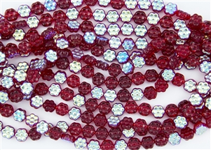 8x4mm Flower Czech Glass Beads - Siam Ruby AB