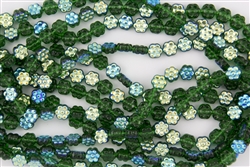8x4mm Flower Czech Glass Beads - Transparent Emerald Green AB