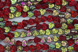 9mm Flat Pansy Flower Czech Glass Beads - Light Siam Ruby Vitral