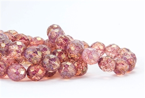 12mm Firepolish Round Czech Glass Beads - Opal Pink Picasso