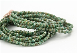 3mm Firepolish Czech Glass Beads - Green Aqua Picasso